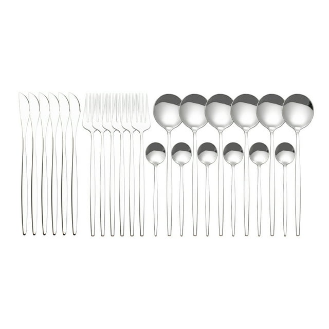 Yeacher 24Pcs Stainless Steel Dinnerware Set Kitchen Cutlery Set Knife Fork Spoon Flatware Tableware Minimalist Silverware