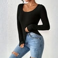thumbnail image 5 of Womens Long Sleeve Stretch Crewneck Ribbed T-Shirt Slim Fit Casual Basic Knit Tops, 5 of 5