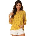 thumbnail image 1 of BluCasual De GaCon Estampado Floral De Man3/4 Con Volantes PaMujer Amarillo L, 1 of 5