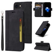 Dteck for iPhone SE 2022 / iPhone SE 2020 / iPhone 8 / iPhone 7 (4.7 inch) Wallet Phone Case with Wrist Strap,Premium PU Leather Magnetic ID Credit Card Holder Slots Flip Stand Phone Cover,Black