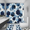 thumbnail image 6 of 4Pcs Sky Blue Geometric Shower Curtain Set with Navy Blue Abstract Art, 12 Hooks, Bath Mat and Rugs, 6 of 6