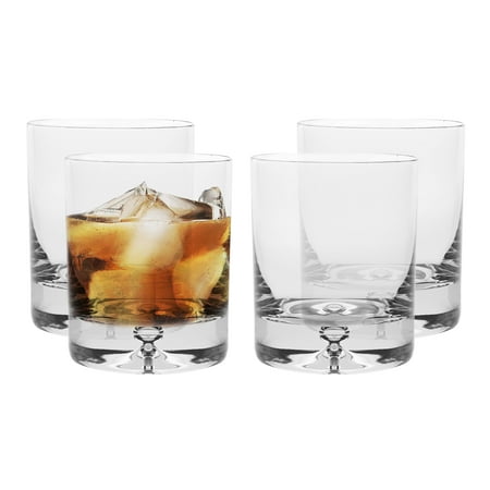 Barski Double Old Fashioned Tumbler Glass Set, 4-Piece, 9.5 oz, Bubble Base, European Quality, Made in Europe