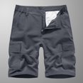 thumbnail image 1 of SDNall Men Casual Solid Zipper Button Pockets Elastic Waist Cropped Cargo Shorts, 1 of 9