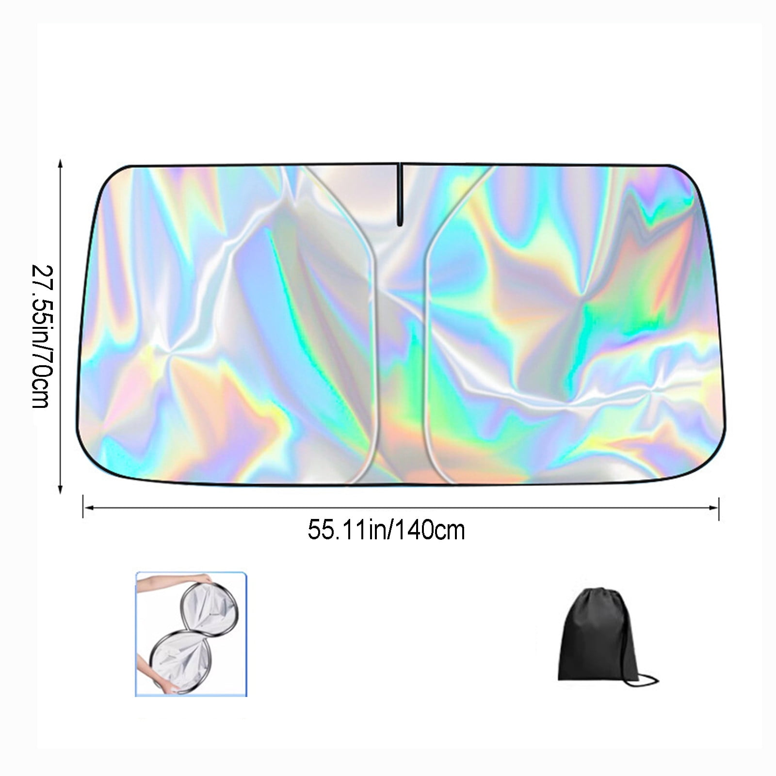 Car Windshield Sunshade with Heat Reflective Technology for Summer Sun Protection, Foldable Thermal Insulation Shade with Double Ring Easy Installation Storage Pouch