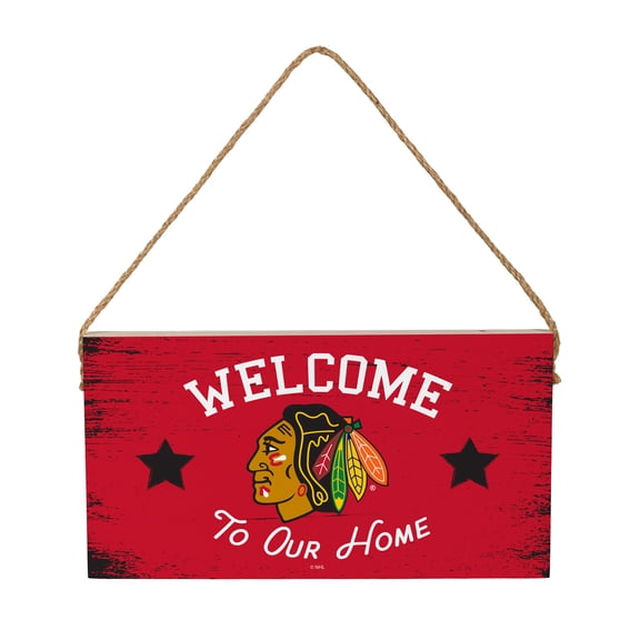 Chicago Blackhawks 6" x 11" Welcome Home Wood Wall Sign with Rope Hanger