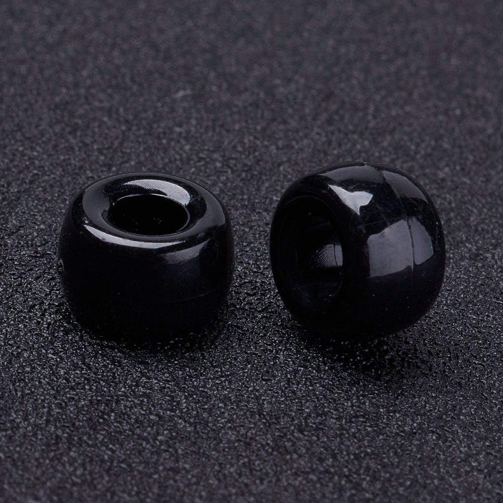 1900pcs/500g Black Acrylic Pony Beads Opaque Large Hole Barrel Spacer Beads fit Snake Chain Bracelet Jewelry Making BlackDIY