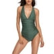 thumbnail image 2 of Advancent Traje de baño de una pieza de poliéster de alta elasticidad y artesanía exquisita para mujer, traje de baño Push Up para nadar Traje de baño Verde METRO, 2 of 6