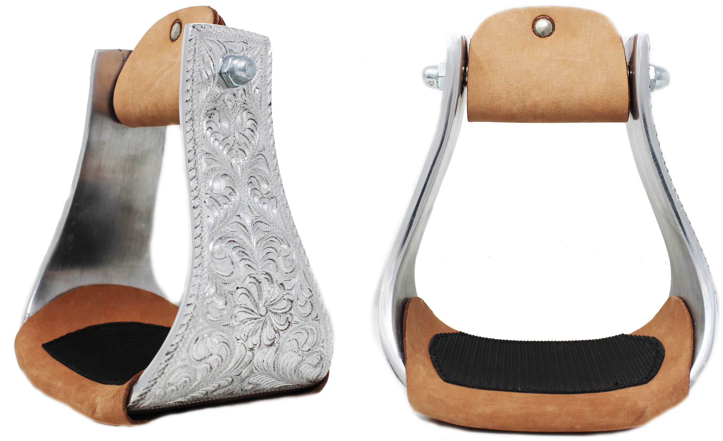 Horse Western Lightweight Aluminum Engraved 51/4" Wide Bell Stirrups