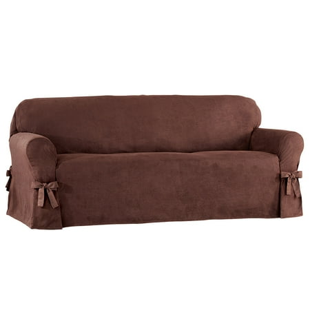 Chocolate Loveseat Slipcover Faux Suede Slipcover with Custom Fit Ties, Furniture Cover Protector, Chocolate Brown, Sofa, Chocolate ()
