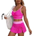 thumbnail image 7 of GEWSEY High Waisted Sporty Bikini Sets for Women Ruched Lace Up Bikini Tops & Swim Skirts 2 Piece Bathing Suits Swimsuit (Hot Pink, M), 7 of 7