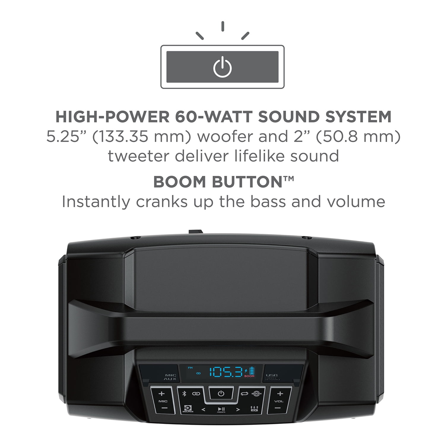 ION Sport Boom All-Weather Rechargeable Portable Speaker with FM Radio, Microphone, and Stereo-Link, Black, SPORTBOOMXUS