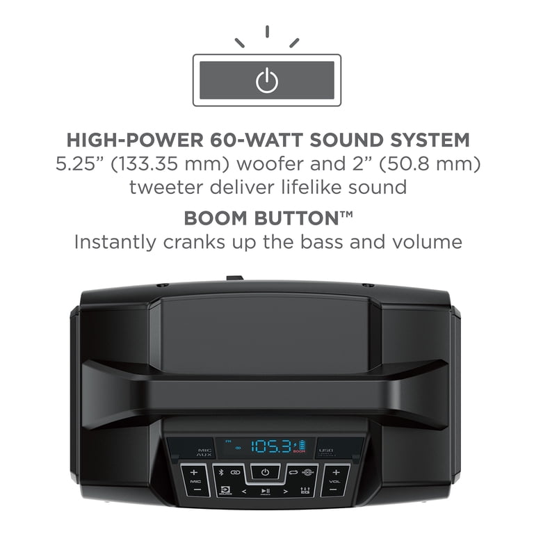 ION Audio Sport Boom Rechargeable Speaker (Renewed) - 60W, IPX5 Water Resistant, Bluetooth, FM Radio, Includes Microphone