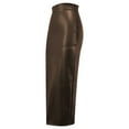 thumbnail image 4 of Womens Leather Skirt Bodycon Mini High Waist Slim Pencil Skirt with Back Split Color Brown Size XL, 4 of 7