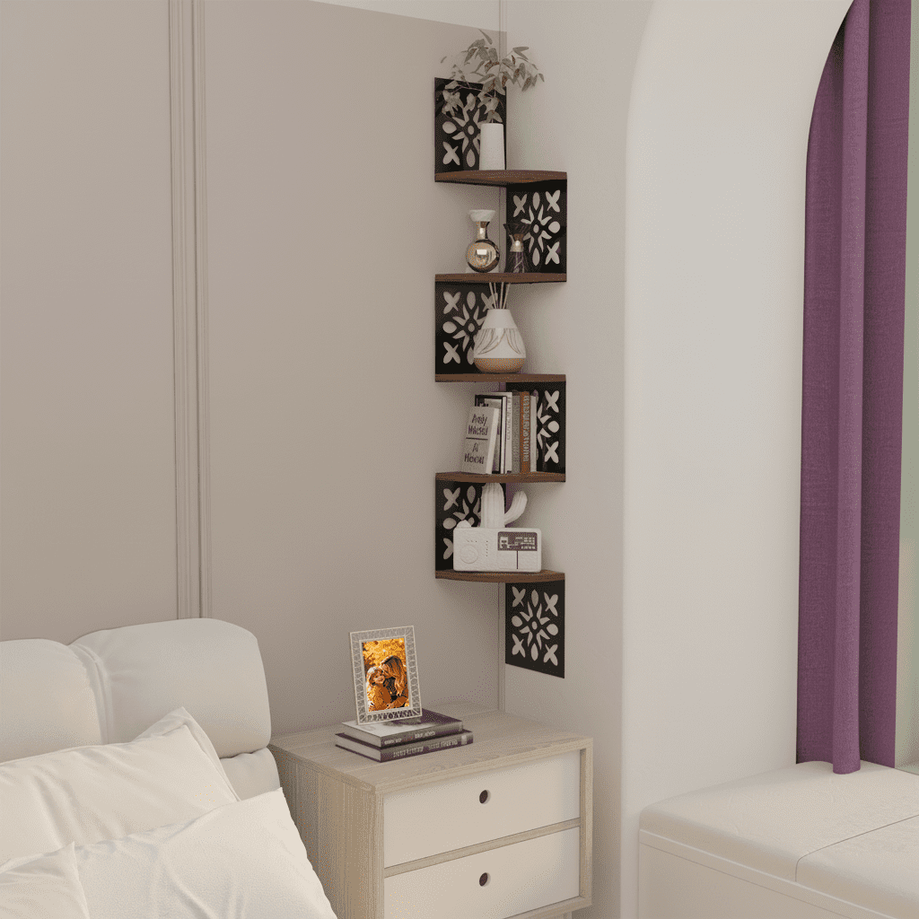 5-Tier Floating Corner Shelf for Wall, Moon Phase Corner Shelves for Bedroom Bathroom Kitchen Living Room