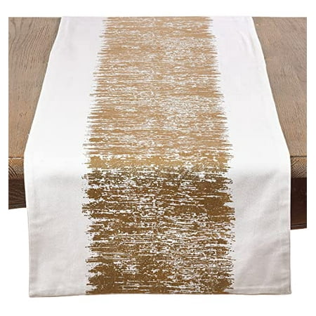 

Fennco Styles Agatha Collection Glamorous Metallic Banded 100% Cotton 16 x 72 Inch Table Runner – Gold Table Cover for Wedding Family Gathering Special Events and Home Décor