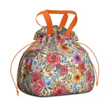 Pioneer Flower Drawstring Lunch Bag Women - Drawstring Lunch Bag Insulated for Work Office - Stain-Resistant Large Lunchbags for Women with Multi-Pockets