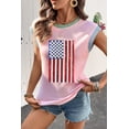 thumbnail image 5 of Women's Pink Colorblock Sequin American Flag Casual T-Shirt with Twisted Rib Texture | [ZhiHiMeRi] | (US 12-14)L, 5 of 8