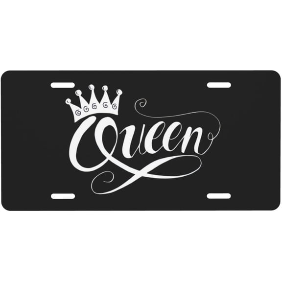 Crown Queen Word Letters License Plate, Decorative Car Front License Plate, Aluminum Novelty License Plates Vanity Tag Metal Car Plate for Women Men 6 X 12 Inch