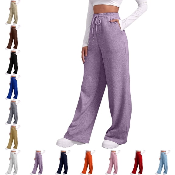 GPOECD Athletic Pants for Women Relaxed Fit Casual Long Jogger with Pockets Drawstring Loungewear Autumn Winter Sweatpants for Women Light Purple,L