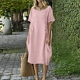 thumbnail image 6 of Dvprdro Crewneck Short Sleeve Side Drawstring Tie Hem Side Pockets Loose A Line Maxi Dress for Women 2026 Summer Beach Casual Solid, 6 of 7