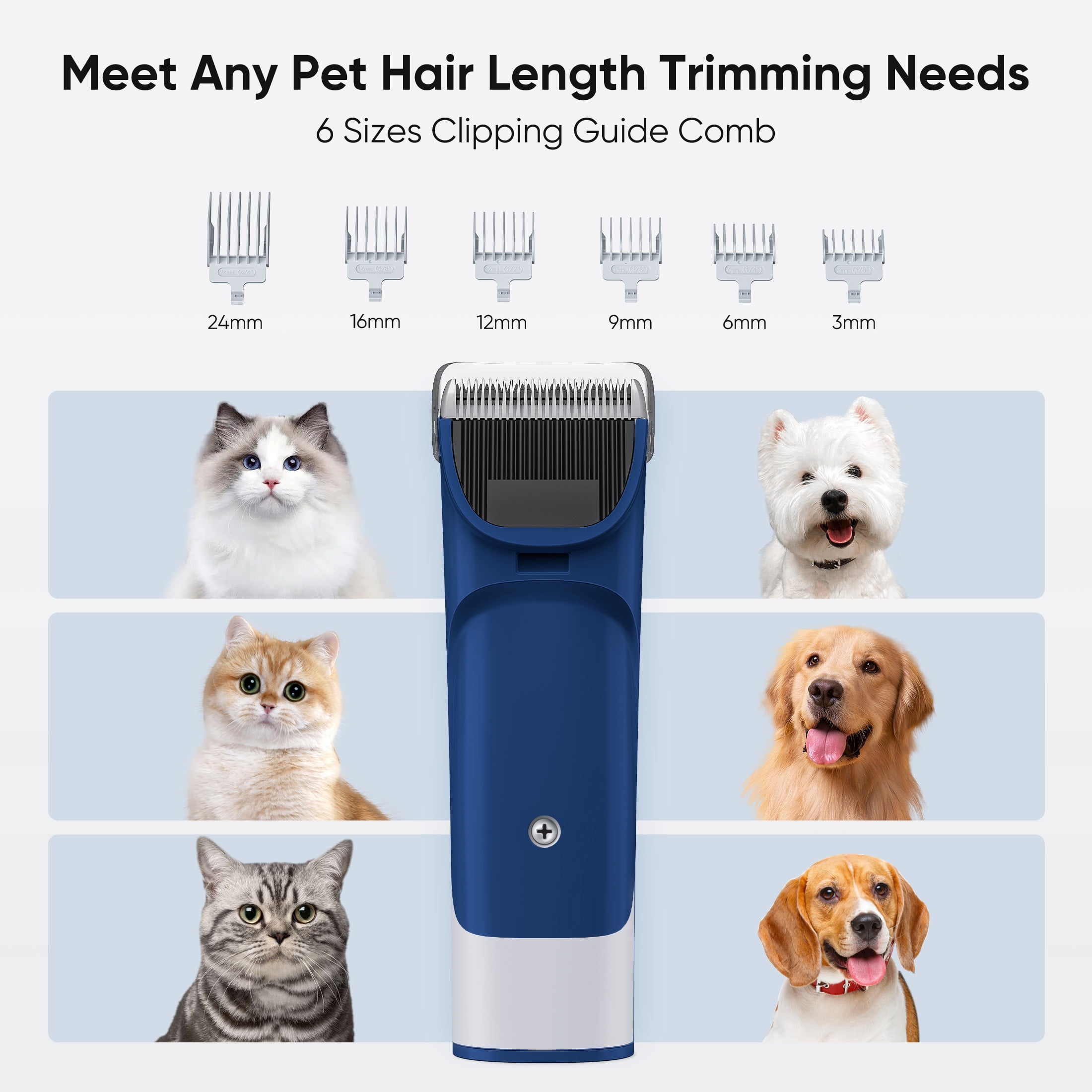 edx Dog Grooming Kit, 2.5L Pet Hair Grooming Vacuum, 5-In-1 Electric Clippers Cleaning Sets For Dog/Cat/Other Animals, Blue