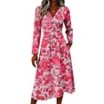 thumbnail image 3 of Womens Fall Spring Long Sleeve Midi Dress Floral Long Sleeve V Neck Dresses Long Loose Casual Floral Dresses, 3 of 5