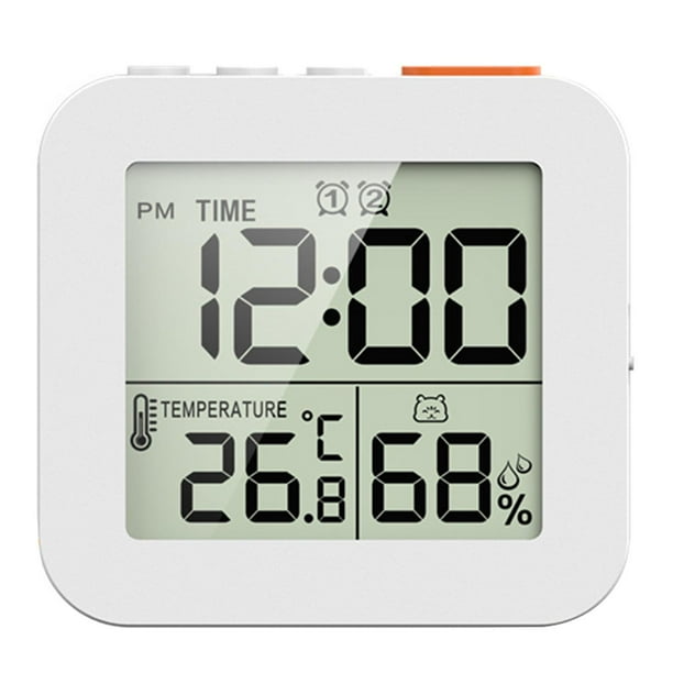 Reloj de pared con termómetro e higrómetro, reloj de ducha digital, relojes de ducha para profesores. Blanco