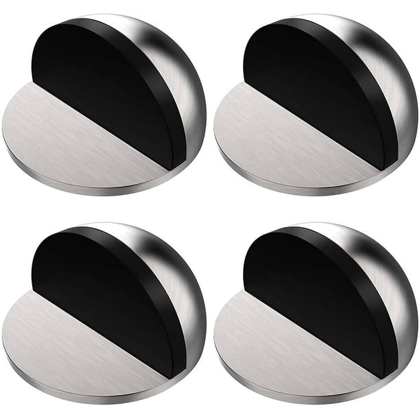 Tope de puerta Rawiri de 4 unidades, tope de puerta de acero inoxidable con forma de media cúpula, protector de pared con adhesivo 3M, tope de puerta de goma sin taladro para sala de estar,