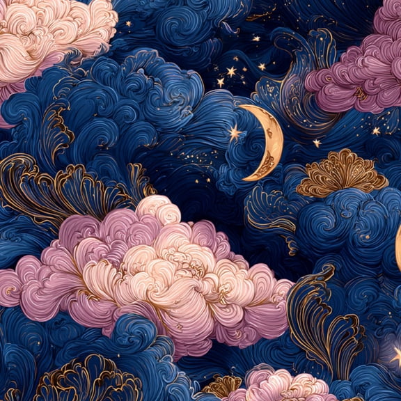 Dreamy Baroque Peel and Stick Wallpaper Celestial Night Sky Golden Moons Baroque Clouds Wall Mural 23.6in x 9.8ft Self Adhesive Removable Wall Paper Renter Friendly Wallpaper for Girls Kids Bedroom