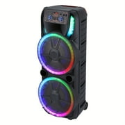 6.5" Portable PA Speaker with Dual Subwoofer, BT/AUX/USB/FM, Rechargeable Battery, LED Lights, Remote & Mic for Karaoke & Outdoor Events