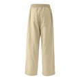 thumbnail image 3 of GrmtClth Mens Linen Straight Leg Pants Drawstring Elastic Waist Lightweight Breathable Casual Summer Trousers with Pockets Khaki M, 3 of 3