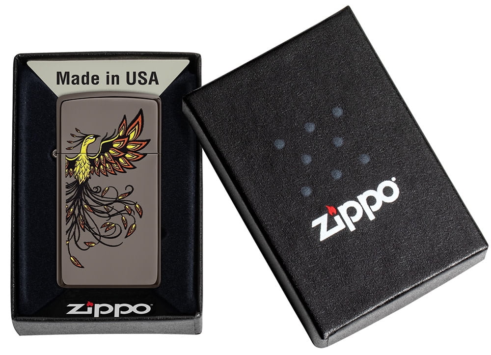 Zippo Phoenix Design Slim Black Ice Pocket Lighter
