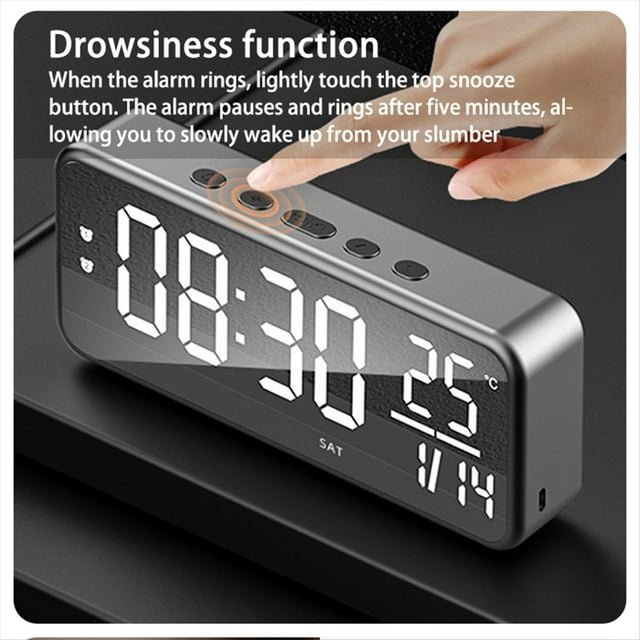 Reloj Despertador con Sonido Inteligente Reloj Despertador con Música LED Reloj de Escritorio Montado en la Pared Reloj Despertador para Estudiantes Pantalla de Temperatura Negro