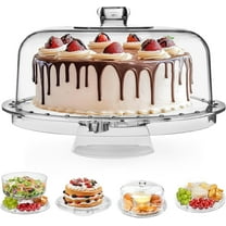 HBlife Acrylic Cake Stand with Dome Cover (12.2"), Multifunctional Serving Cookie Platter Punch Bowl and Cake Plate for Dessert Table Display for Parties (6 Uses)
