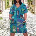 thumbnail image 2 of Haunted Mansion Plus Size Summer Dress Women Casual Printed V Neck Short Sleeve Hawaii Boho Beach T Shirt Dress, 2 of 8