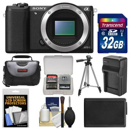 Sony Alpha A5100 Wi-Fi Digital Camera Body (Black) with 32GB Card + Case + Battery & Charger + Tripod + Kit