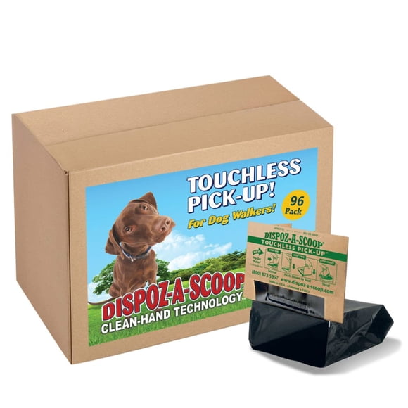 HealthPro Dispoz-A-Scoop – No Touch, No Mess, No Odor, Sanitary Dog Poop Scoopers – 96 Pack
