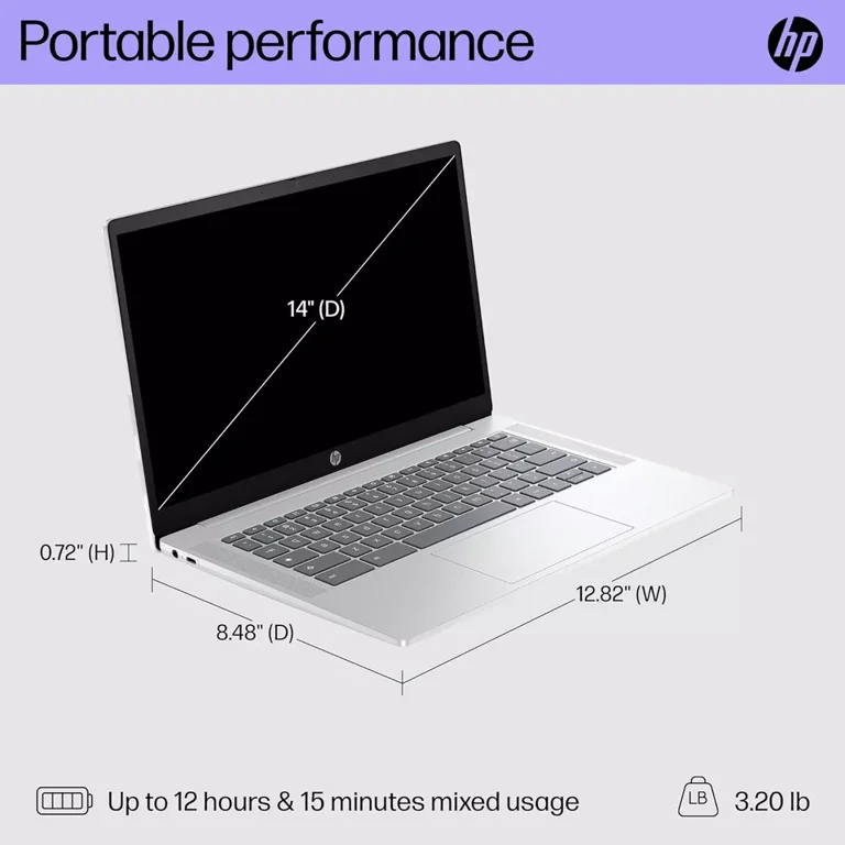 HP Chromebook 14” Full HD Laptop, Intel N100, 4GB RAM, 64GB