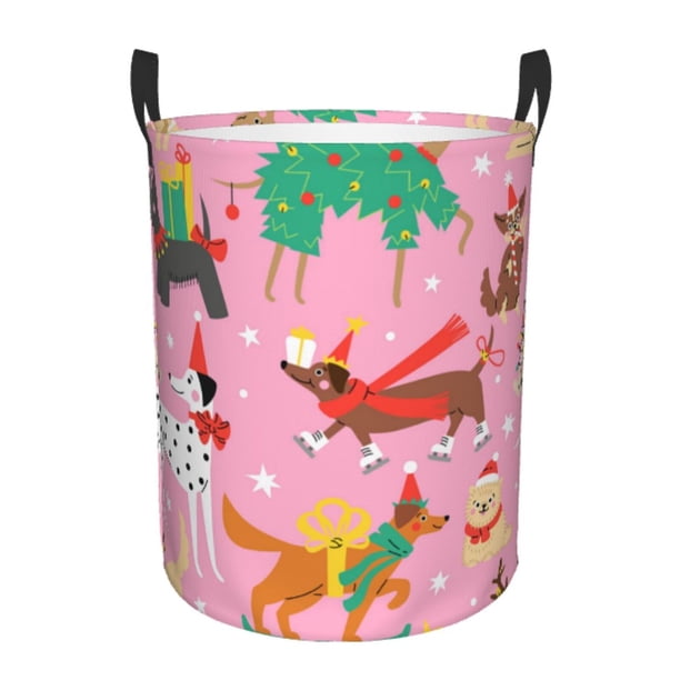Balery Different Dogs Christmas Cesta de ropa redonda con asas, impermeable, independiente, para ropa, juguetes, dormitorio y familia-Medium