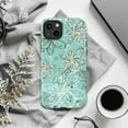 thumbnail image 6 of Elegant Floral Phone Case, Turquoise Blue Background with Delicate White and Brown Swirling Flowers, Stylish Protective Cover for iPhone 16 15 14 13 12 11 Pro Plus Mini, 6 of 6
