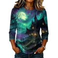 thumbnail image 2 of Womens 3/4 Sleeve Crew Neck Halloween T Shirts Shirts Thanksgiving Autumn Graphic Tee Tops Blue L, 2 of 7