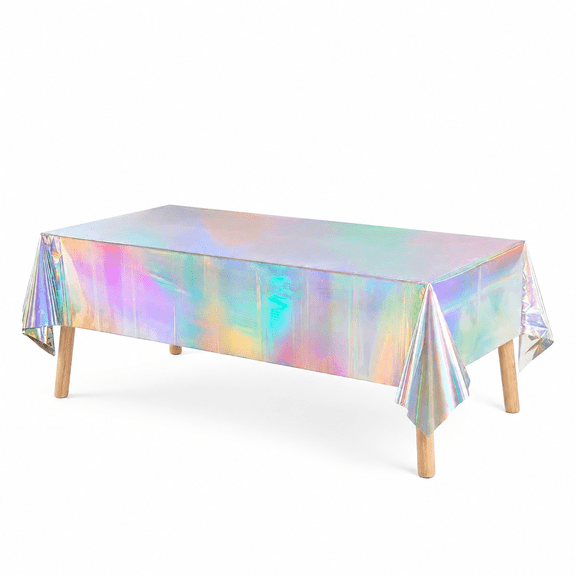 GQCLNBH 4 Pack Iridescent Rectangle Table Covers, 2 x 54 x 108 in and 2 x 54 x 72 in, Holographic Plastic Party Tablecloth Set for Parties, Dessert Tables and Event Decor