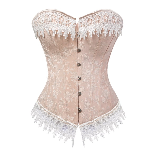 Grebrafan Renaissance Princess Corset Top with Vintage Lace Trim Beige 5XL