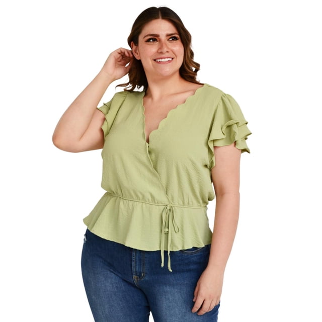 Blusa de Manga Mariposa Roman Fashion Talla Extra 91597 Pistache Verde 42