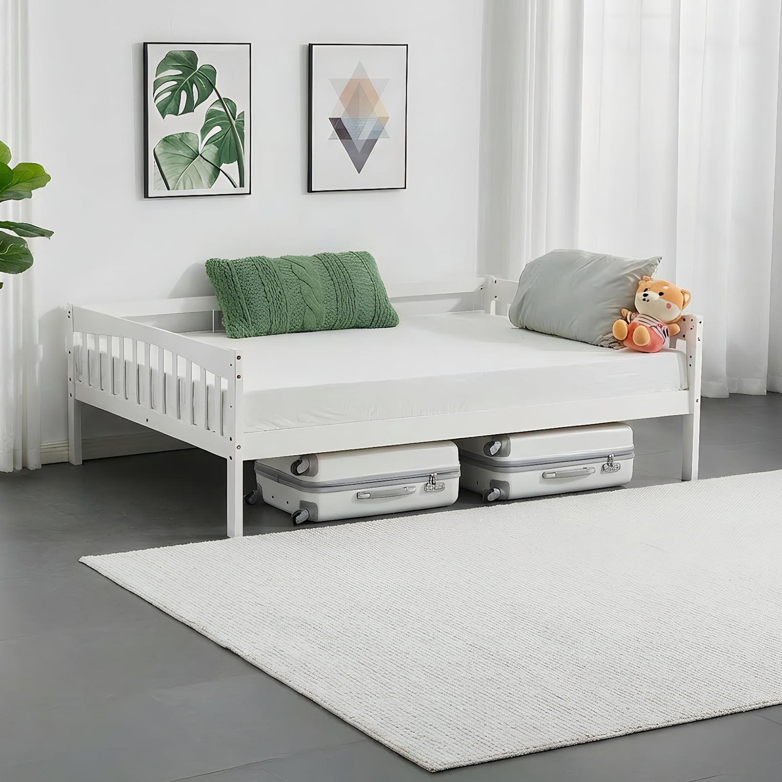 Zimtown Solid Wood Twin Daybed with Storage Underneath, Day Bed Frame with Charging Station and Lights, White