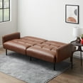 Mayview Sofa Bed with Box Tufting and Removable Arms, Brown Faux Leather