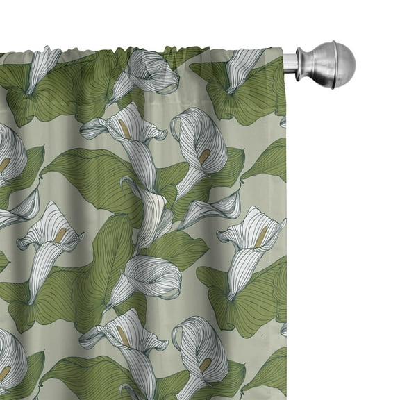Ambesonne Green and White Curtains, Calla Lilies, Pair of 28"x63", Olive Green Sage Green