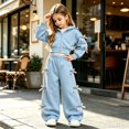 thumbnail image 4 of Enyan Kids Clothes Girls 2-Piece Outfits Long Sleeve Sweatshirt & Wide Leg Pants Set, 4 of 6