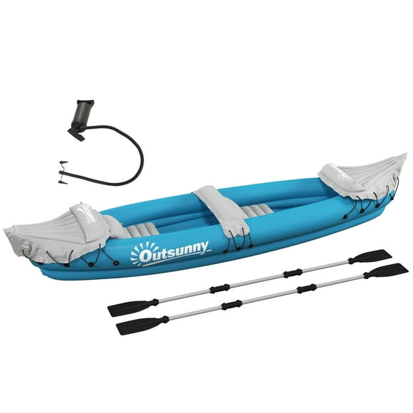 Outsunny 2-Person Inflatable Kayak Boat, Canoe Set With Air Pump, Blue