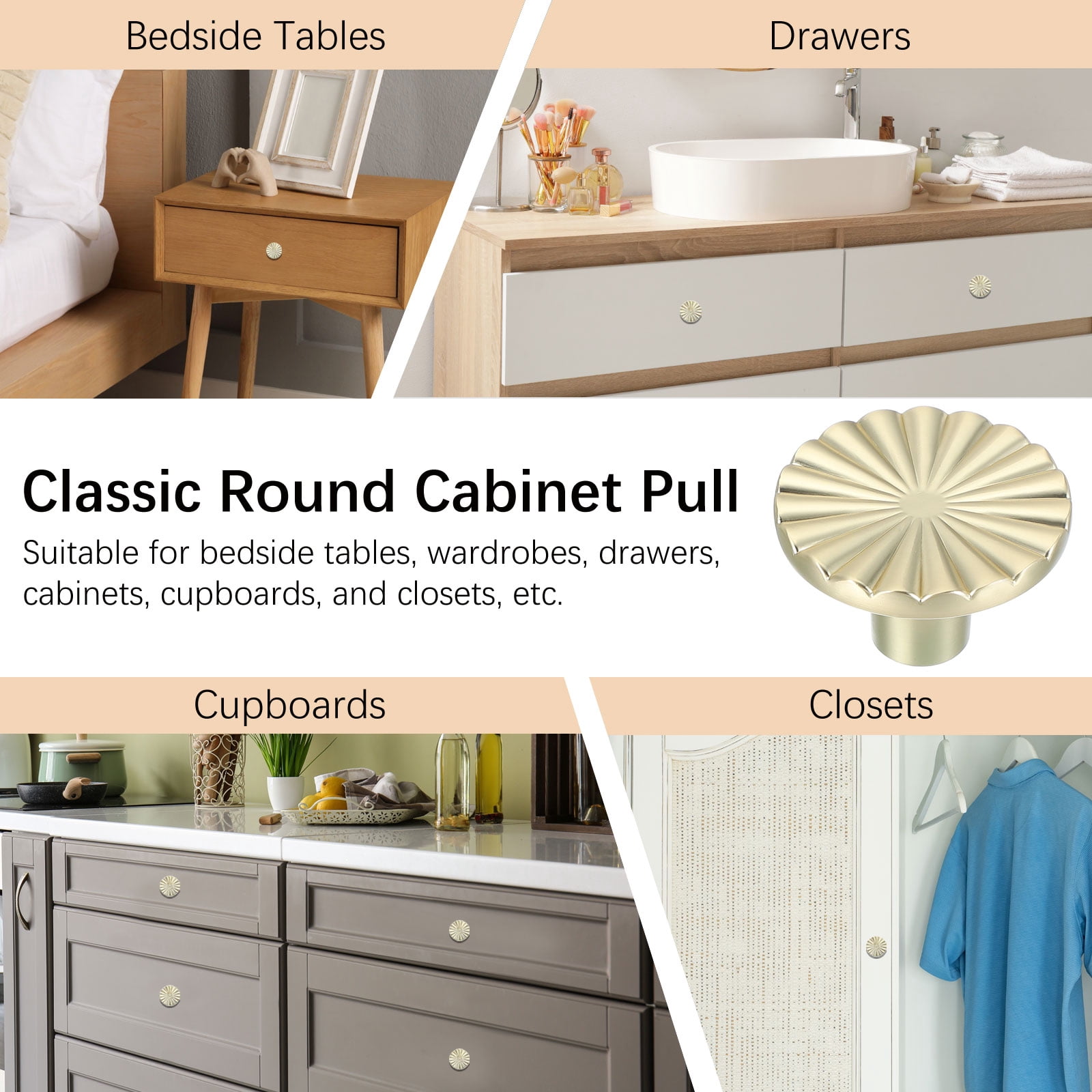 Uxcell Round Drawer Knobs Zinc Alloy Drawer Knobs Drawer Handles with Screws, 1.5 Inch Fit for Cabinets Drawers Wardrobes - Round(6 Pack, Brushed Gold)